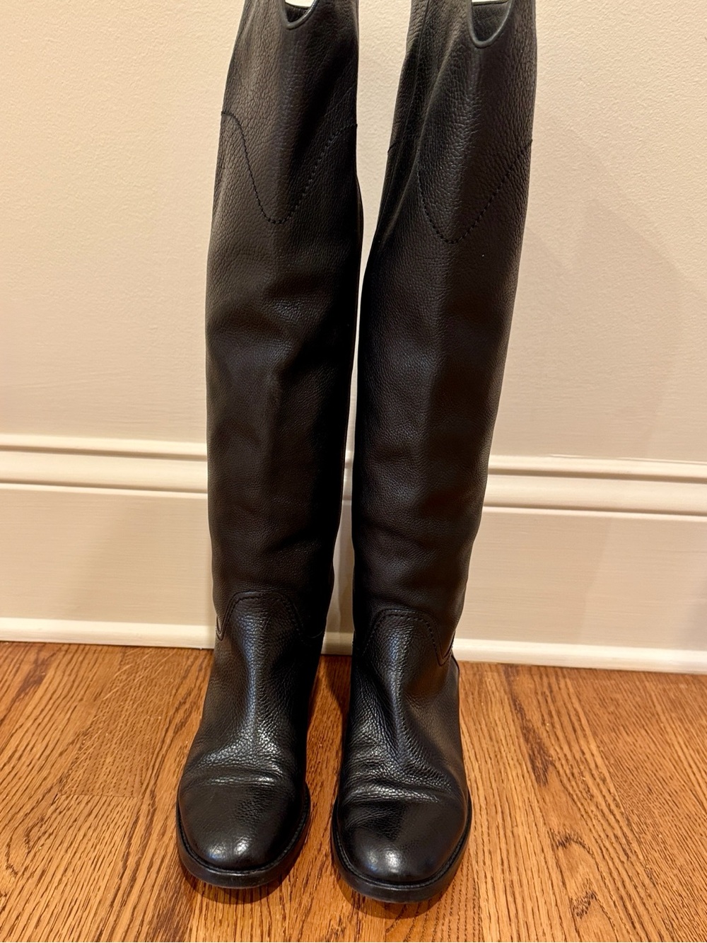 CHANEL Black Pebbled Leather Over-the-Knee Boots